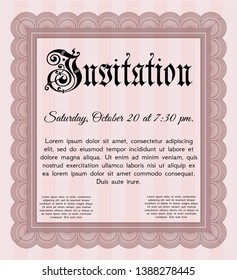 Red Retro invitation template. Artistry design. Detailed. Easy to print. 