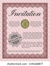 Red Retro invitation template. With background. Money Pattern. Vector illustration. 