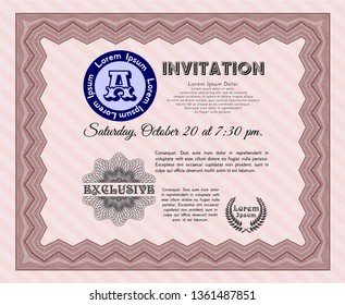 Red Retro invitation template. With background. Modern design. Vector illustration. 