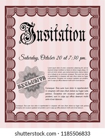 Red Retro invitation template. Beauty design. Detailed. Printer friendly. 