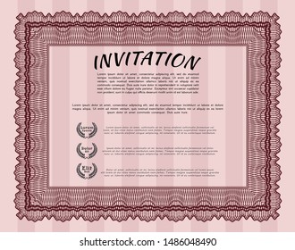 Red Retro invitation template. Beauty design. With guilloche pattern and background. Detailed. 