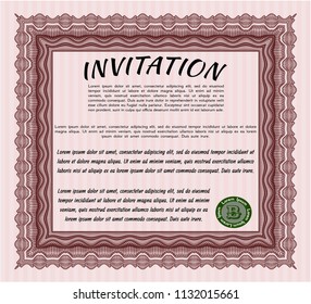 Red Retro invitation template. With complex background. Money design. Detailed. 