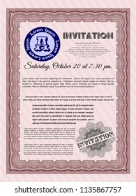 Red Retro invitation template. Complex background. Excellent design. Detailed. 