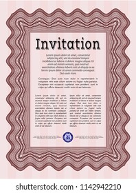 Red Retro invitation template. Complex background. Money Pattern. Detailed. 