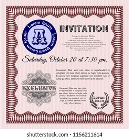 Red Retro invitation template. Complex background. Lovely design. Detailed. 