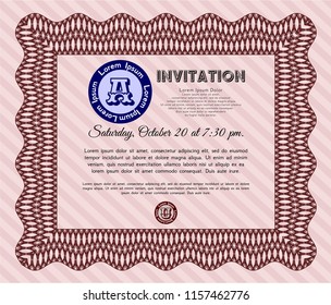 Red Retro invitation template. With complex linear background. Money style design. Customizable, Easy to edit and change colors. 