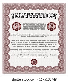 Red Retro invitation template. Complex background. Cordial design. Customizable, Easy to edit and change colors. 