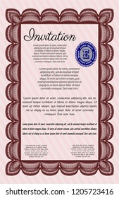 Red Retro invitation template. With complex background. Perfect design. Detailed. 
