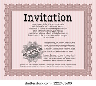 Red Retro invitation template. With complex linear background. Money style design. Detailed. 