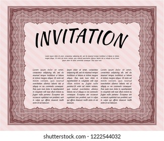 Red Retro invitation template. Complex background. Elegant design. Detailed. 