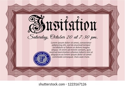 Red Retro invitation template. Complex background. Detailed. Retro design. 