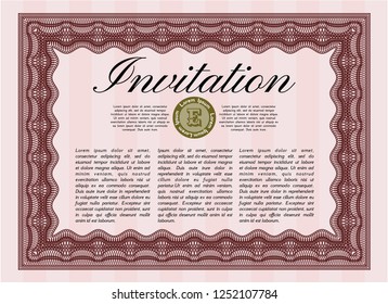 Red Retro invitation template. With complex linear background. Elegant design. Customizable, Easy to edit and change colors. 