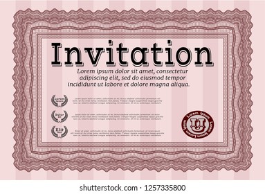 Red Retro invitation template. Complex background. Money design. Vector illustration. 