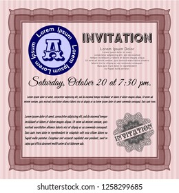 Red Retro invitation template. With complex background. Artistry design. Detailed. 