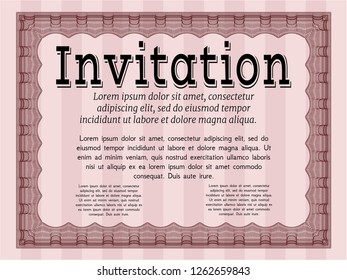 Red Retro invitation template. With complex linear background. Cordial design. Detailed. 