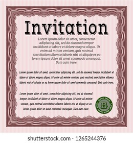 Red Retro invitation template. With complex linear background. Customizable, Easy to edit and change colors. Retro design. 