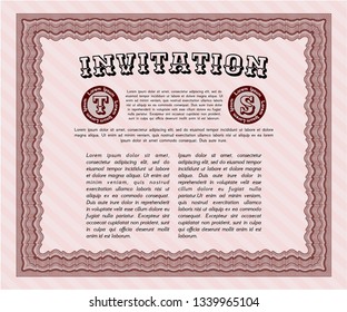 Red Retro invitation template. With complex linear background. Money Pattern. Customizable, Easy to edit and change colors. 