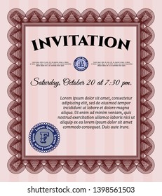 Red Retro invitation template. With complex background. Nice design. Detailed. 