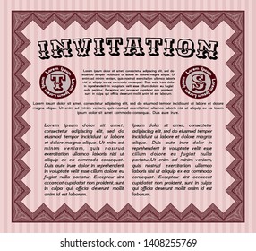 Red Retro invitation template. With complex background. Detailed. Excellent design. 