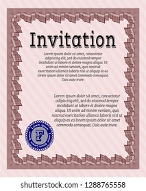 Red Retro invitation template. Cordial design. Vector illustration. Printer friendly. 