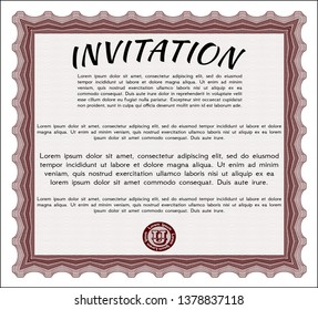 Red Retro invitation template. Cordial design. With guilloche pattern. Customizable, Easy to edit and change colors. 