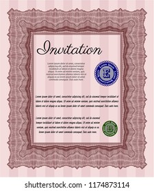Red Retro invitation template. Customizable, Easy to edit and change colors. With guilloche pattern and background. Elegant design. 