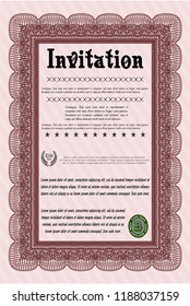Red Retro invitation template. Customizable, Easy to edit and change colors. With complex linear background. Modern design. 