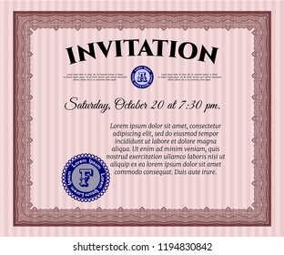 Red Retro invitation template. Customizable, Easy to edit and change colors. With guilloche pattern and background. Modern design. 