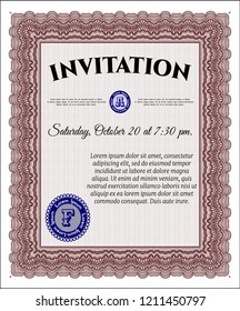Red Retro invitation template. Customizable, Easy to edit and change colors. With great quality guilloche pattern. Modern design. 
