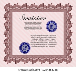 Red Retro invitation template. Customizable, Easy to edit and change colors. With guilloche pattern and background. Beauty design. 