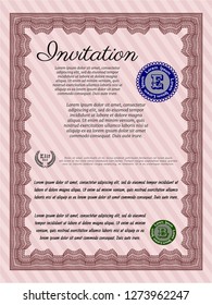 Red Retro invitation template. Customizable, Easy to edit and change colors. With complex linear background. Modern design. 