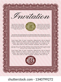 Red Retro invitation template. Customizable, Easy to edit and change colors. With complex background. Money style design. 