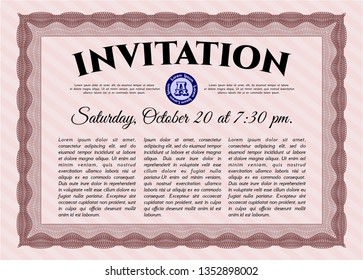 Red Retro invitation template. Customizable, Easy to edit and change colors. With guilloche pattern. Money Pattern design. 