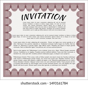 Red Retro invitation template. Customizable, Easy to edit and change colors. With linear background. Artistry design. 