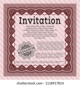 Red Retro invitation template. Retro design. With guilloche pattern and background. Vector illustration. 