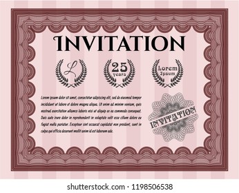 Red Retro invitation template. Retro design. Customizable, Easy to edit and change colors. With guilloche pattern and background. 