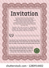 Red Retro invitation template. Retro design. With linear background. Vector illustration. 