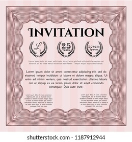 Red Retro invitation template. Detailed. With complex linear background. Money design. 