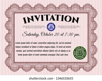 Red Retro invitation template. Detailed. With linear background. Nice design. 