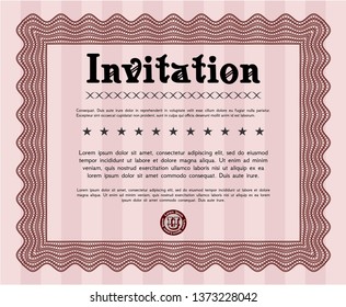 Red Retro invitation template. Detailed. Complex background. Money Pattern. 