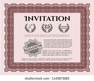 Red Retro invitation template. Easy to print. Detailed. Money design. 