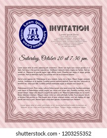 Red Retro invitation template. Easy to print. Vector illustration. Money Pattern design. 