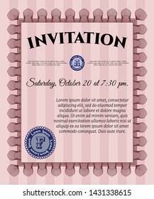 Red Retro invitation template. Easy to print. Vector illustration. Artistry design. 