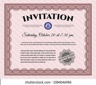  Red Retro invitation template. Elegant design. With guilloche pattern and background. Detailed. 