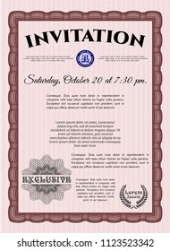  Red Retro invitation template. Elegant design. With background. Vector illustration. 