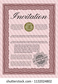 Red Retro invitation template. Elegant design. Detailed. With complex background. 