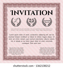Red Retro invitation template. Elegant design. With complex background. Detailed. 
