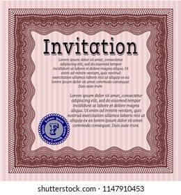Red Retro invitation template. Excellent design. With complex linear background. Detailed. 