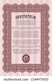 Red Retro invitation template. Good design. Customizable, Easy to edit and change colors. Complex background. 