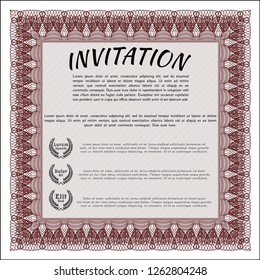 Red Retro invitation template. Good design. With guilloche pattern. Customizable, Easy to edit and change colors. 